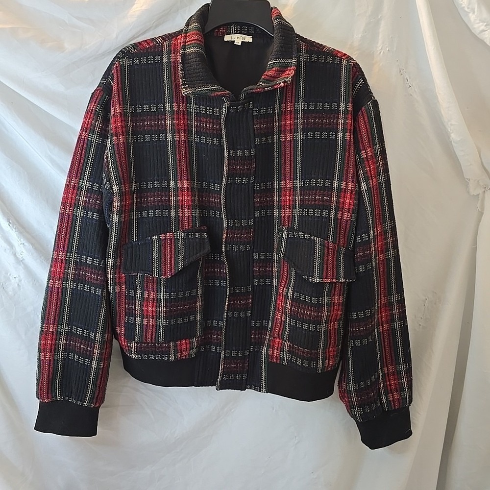 La Miel Plaid Bomber Style Jacket Red Blue Y2K 90s Vibes Women's‎ Size M Snap